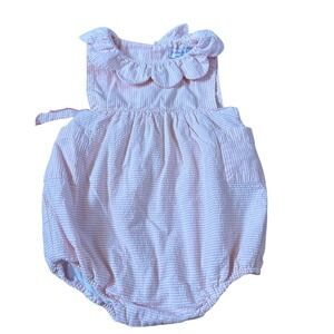 Sophie & Lucas Bubble Romper Kids Pink Seersucker Scalloped SIZE 4T